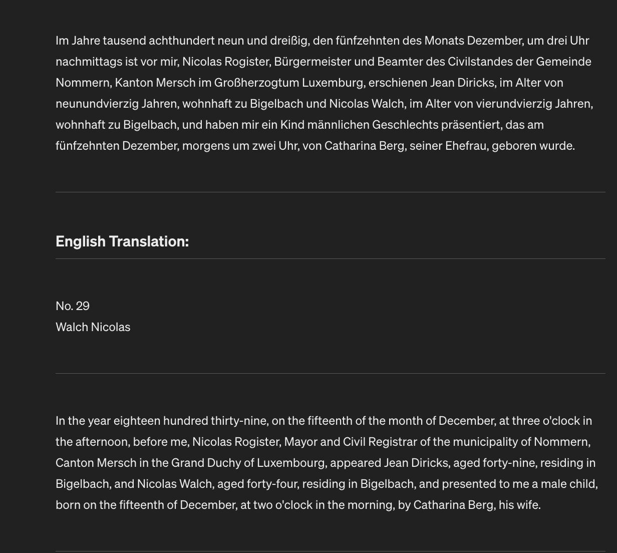 Using AI To Translate Luxembourg Ancestor Birth Certificates